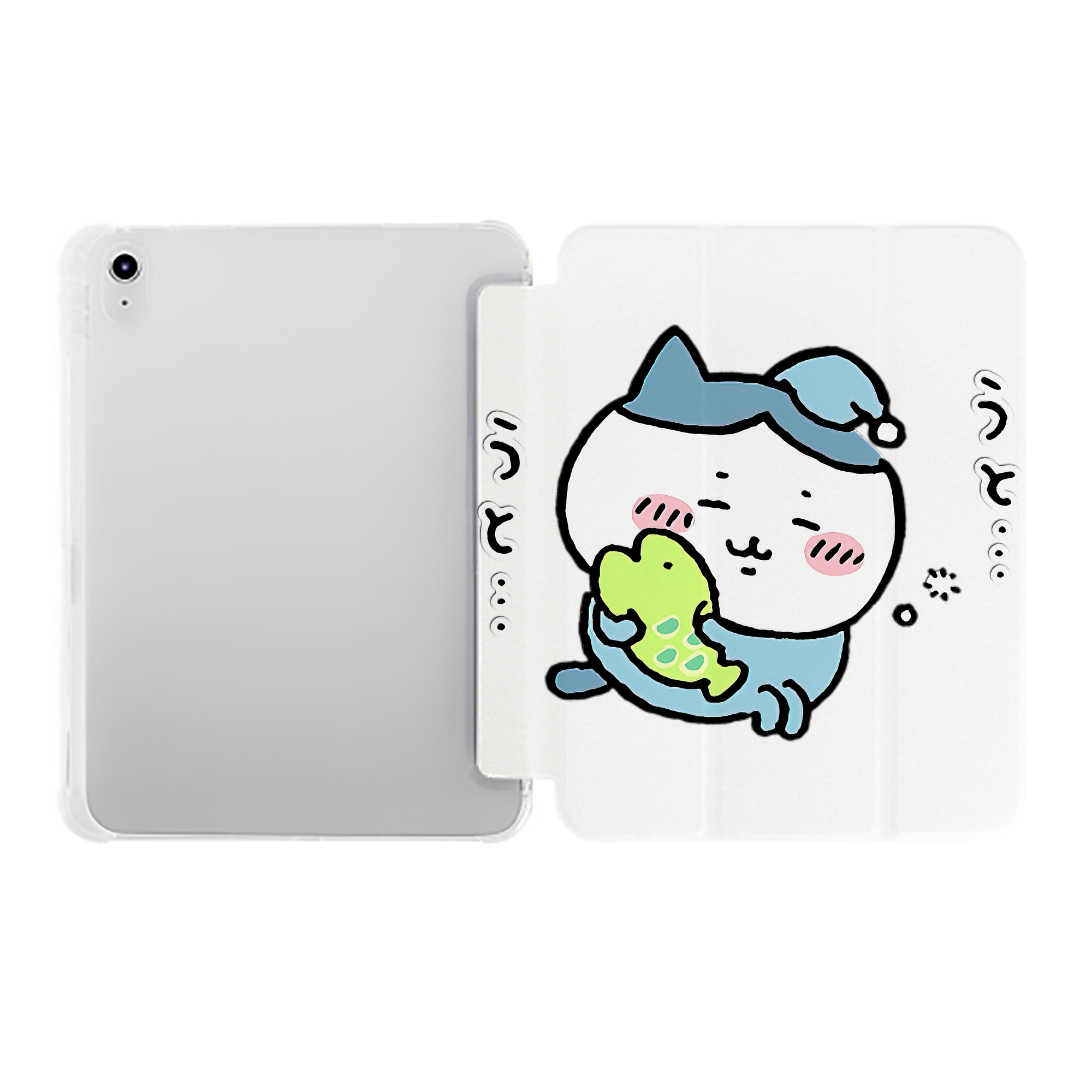 （画像用） ちいかわ ハチワレ Chii-kawa hachiware IPad ケース ペン収納付き 三つ折りスタンド PUレザー×シリコン 対応機種9.5/10.5/10.9インチ